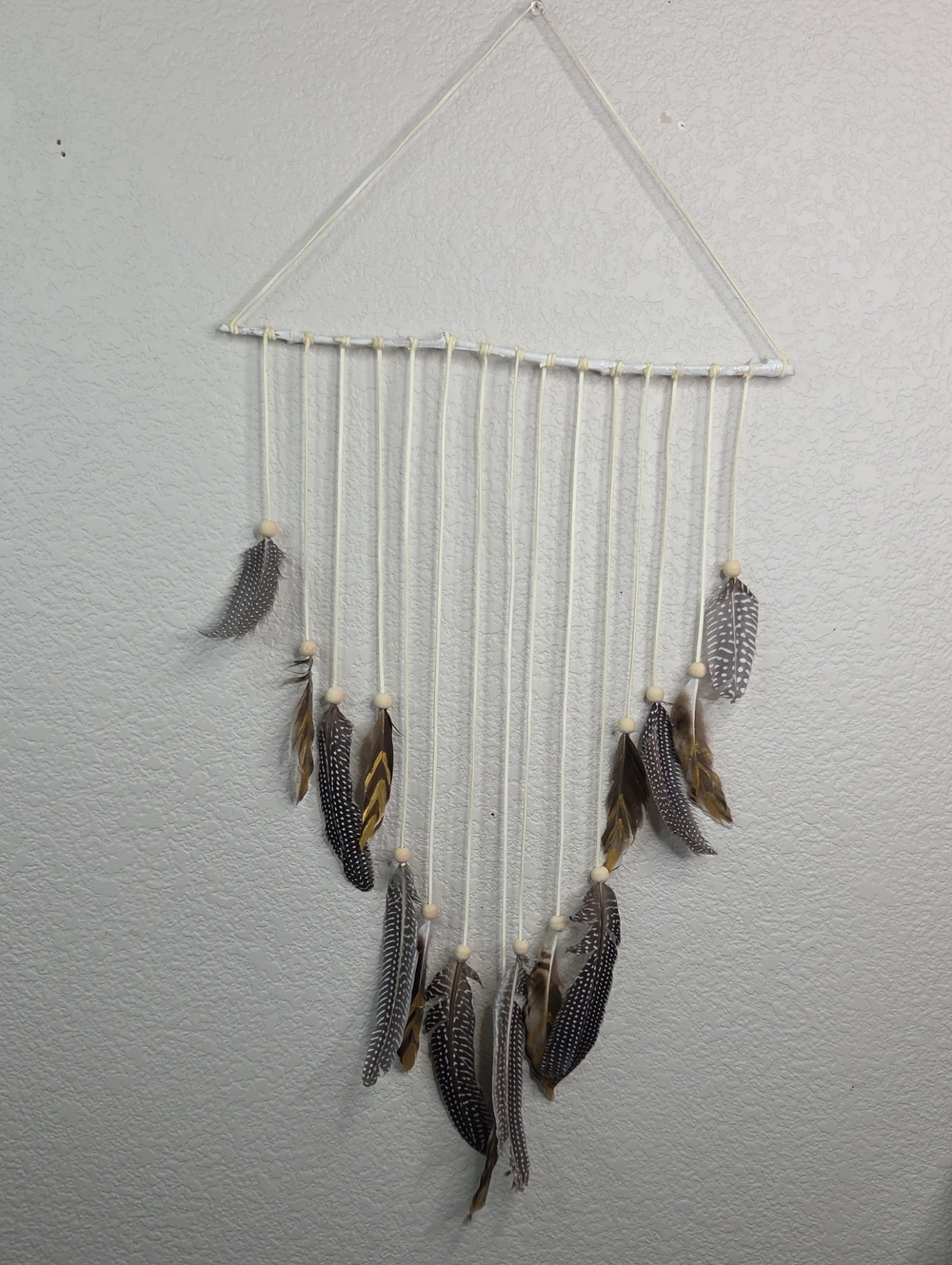 Handmade Feather Wall Hanging - White and Brown Decorative Wall Decor